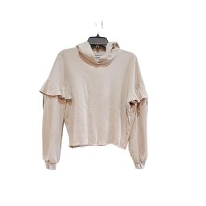 Nation LTD Pink Ruffle Sleeve Hooded Sweatshirt Size Medium